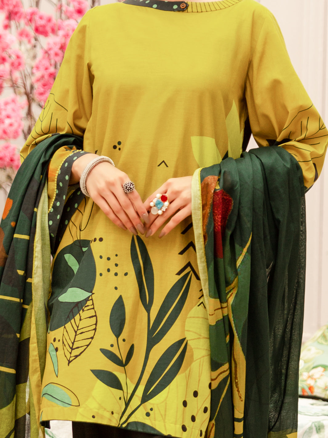 Lime Cambric 3Pc Unstitched - ALP-3PS-1185