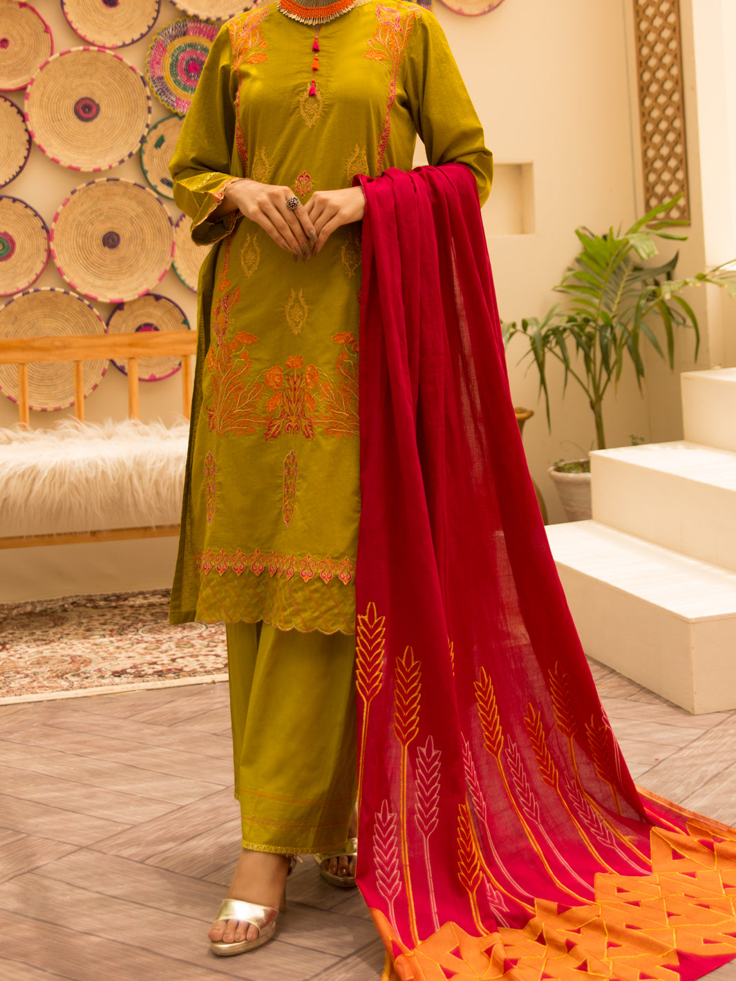 Green Dobby 3Pc Stitched - ALP-3PS-1160