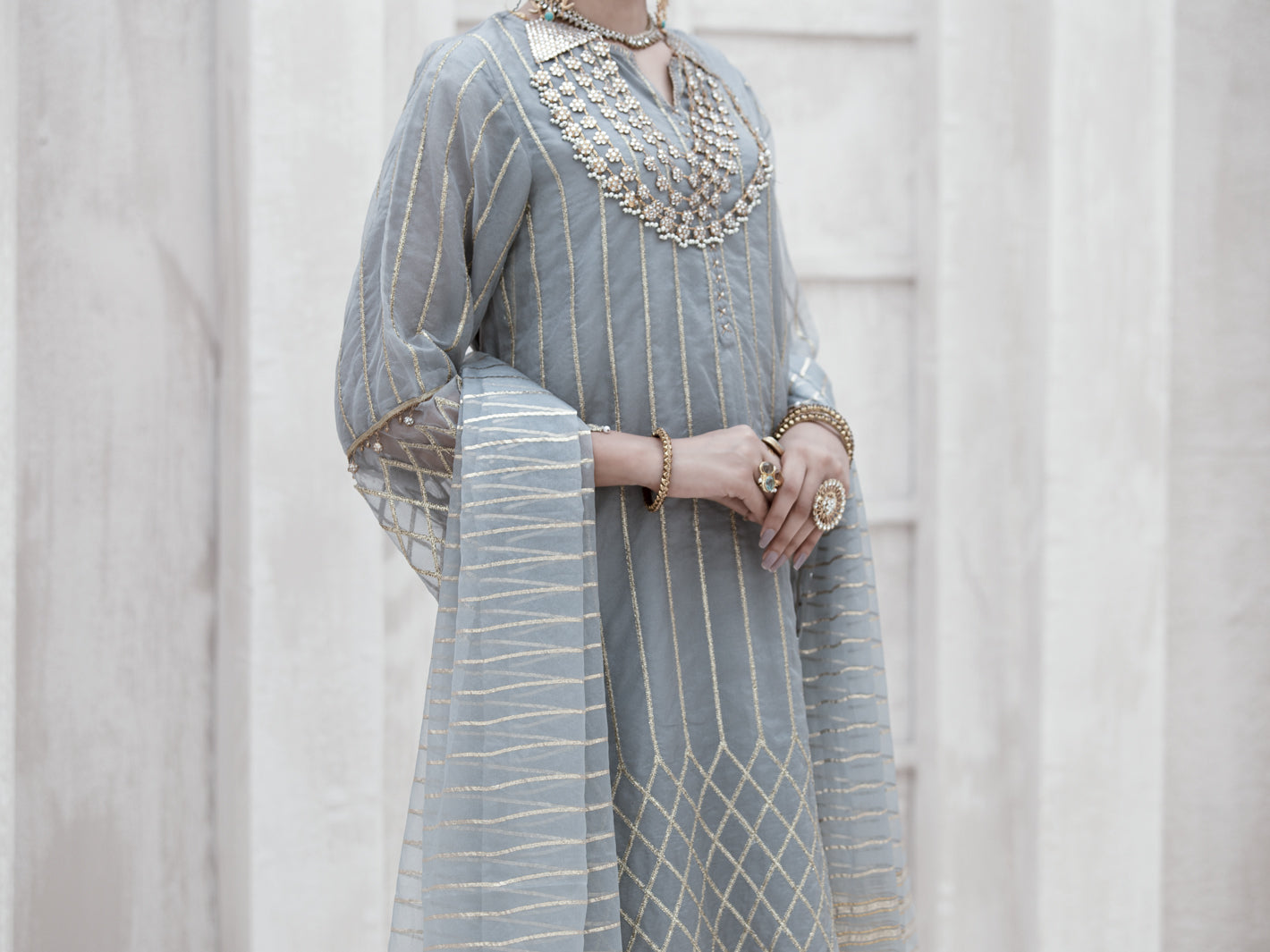 Grey Bemberg Organza 3Pc Formal Unstitched - AL-3PS-LS-UN-315