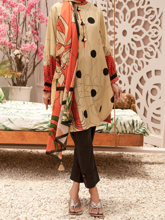 Beige Cambric 3Pc Unstitched - ALP-3PS-1182
