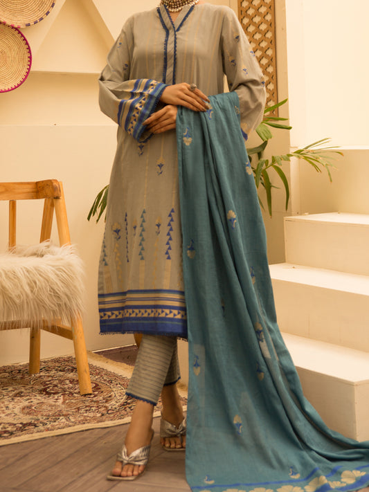 Grey Jacquard 3 Piece Stitched - ALP-3PS-1157