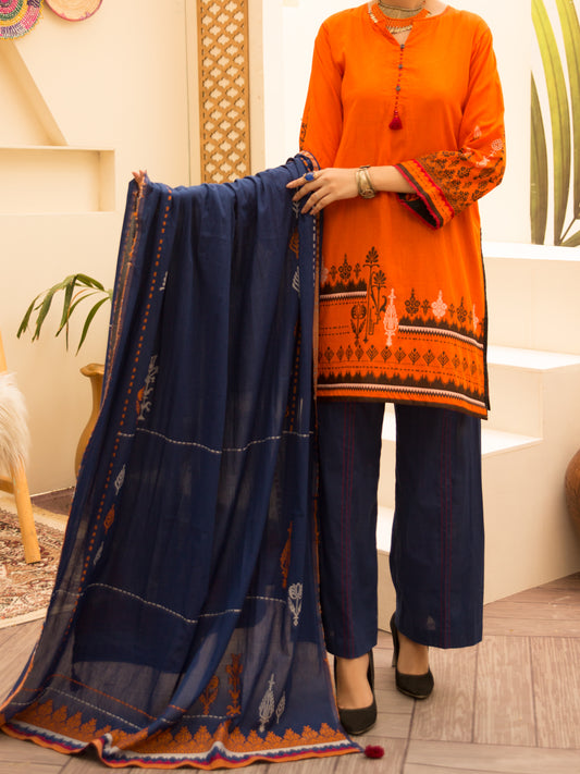 Orange Jacquard 3Pc Stitched - ALP-3PS-1158