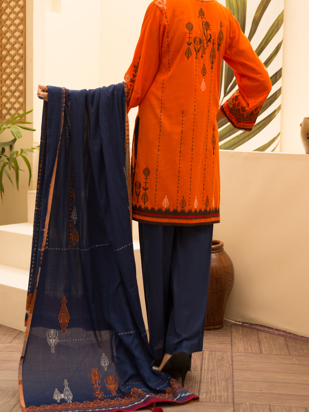 Orange Jacquard 3Pc Stitched - ALP-3PS-1158