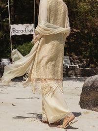 Off White Khaddi+Jacquard Net 3 Piece Unstitched - ALP-3PS-1269
