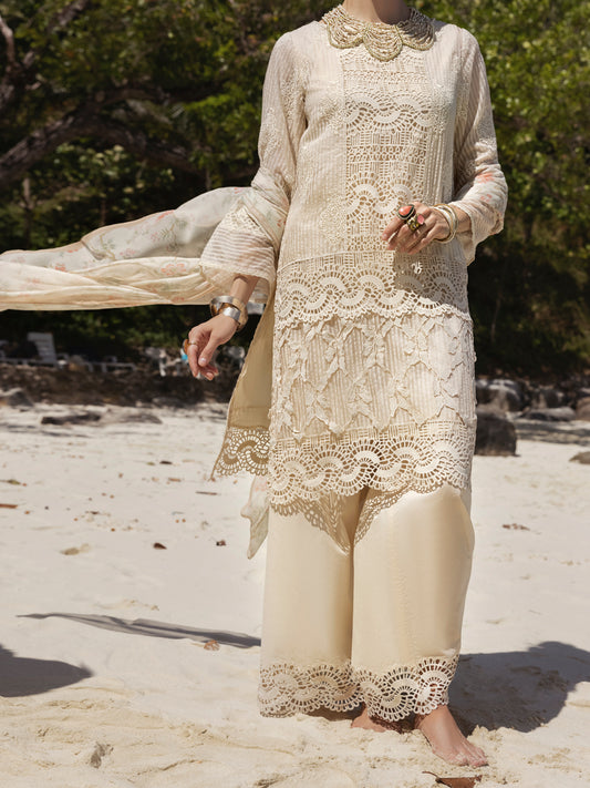 Off White Khaddi Net 3 Piece Unstitched - ALP-3PS-1270