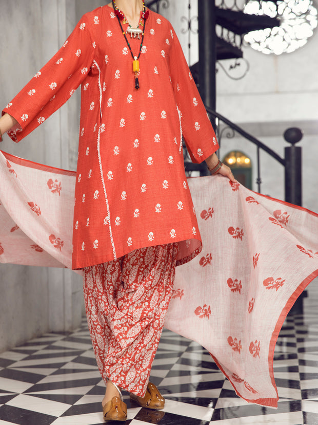 Red Lawn 3 Piece Stitched - ALP-3PS-1294