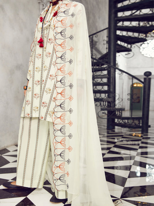 Cream Lawn 3 Piece Stitched - ALP-3PS-1296