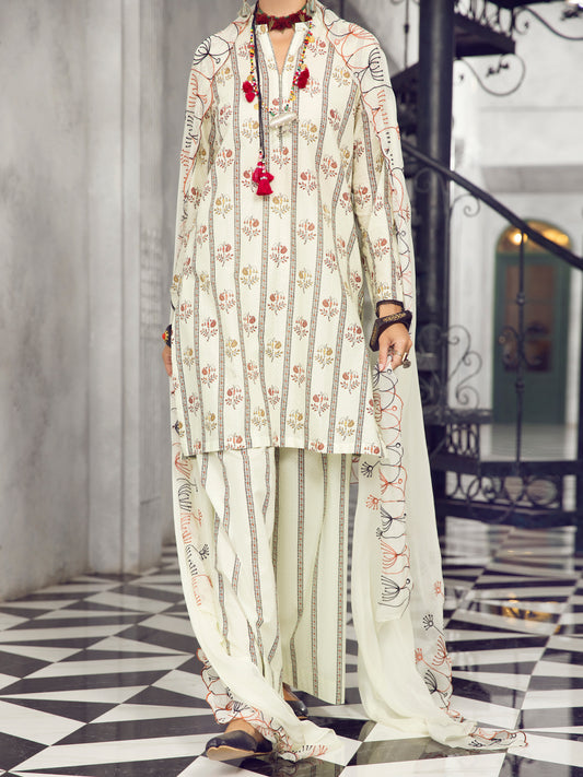 Cream Lawn 3 Piece Unstitched - ALP-3PS-1296