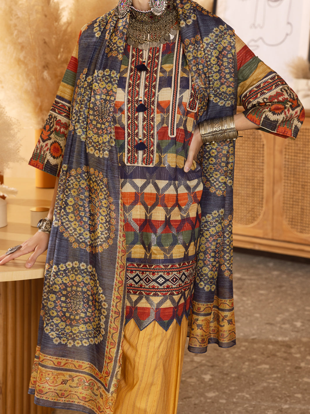 Multicolor Hand-Woven Lurex 3 Piece Stitched - ALP-3PS-1301