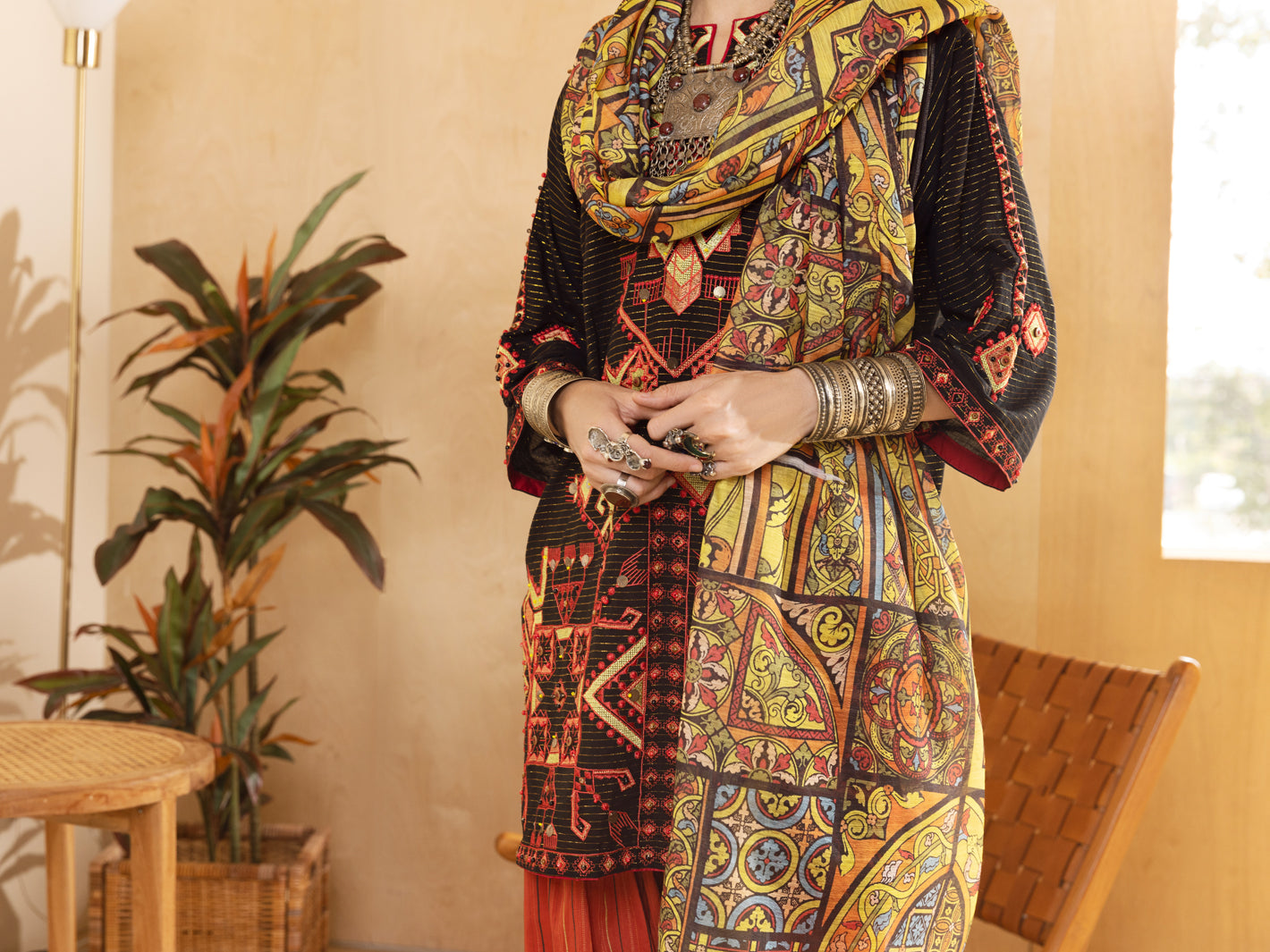 Black Hand-Woven Lurex 3Pc Stitched - ALP-3PS-1304