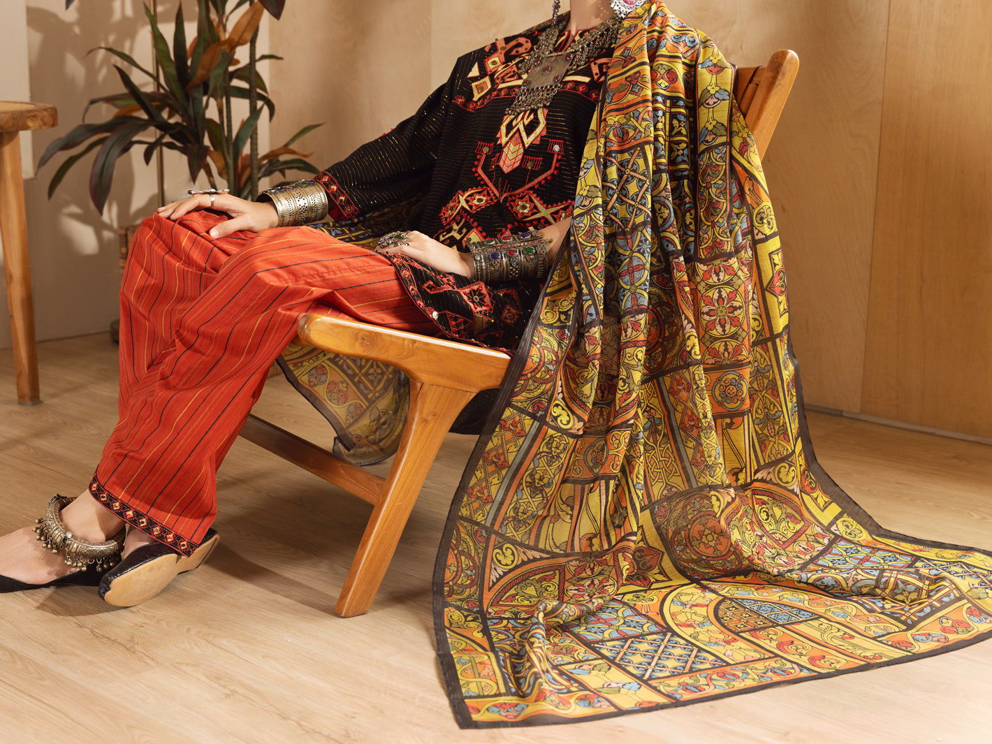 Black Hand-Woven Lurex 3Pc Stitched - ALP-3PS-1304