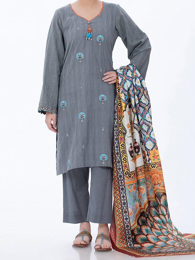 Grey Jacquard 3 Piece Unstitched - ALP-3PS-1315