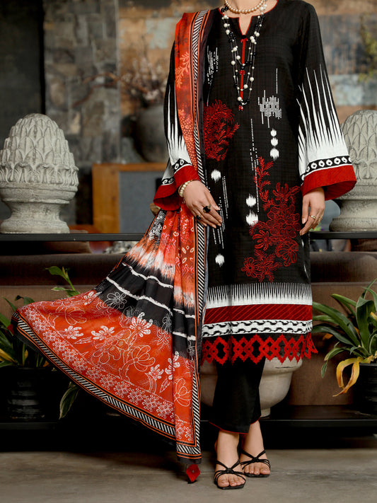 Black Jacquard 3Pc Unstitched - ALP-3PS-1389