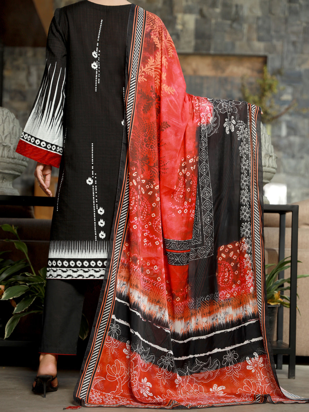 Black Jacquard 3Pc Unstitched - ALP-3PS-1389