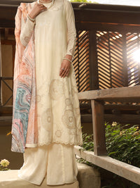 Off White Chanderi 3Pc Unstitched - ALP-3PS-1406