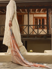 Off White Chanderi 3Pc Unstitched - ALP-3PS-1406