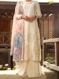 Off White Chanderi 3Pc Stitched - ALP-3PS-1406