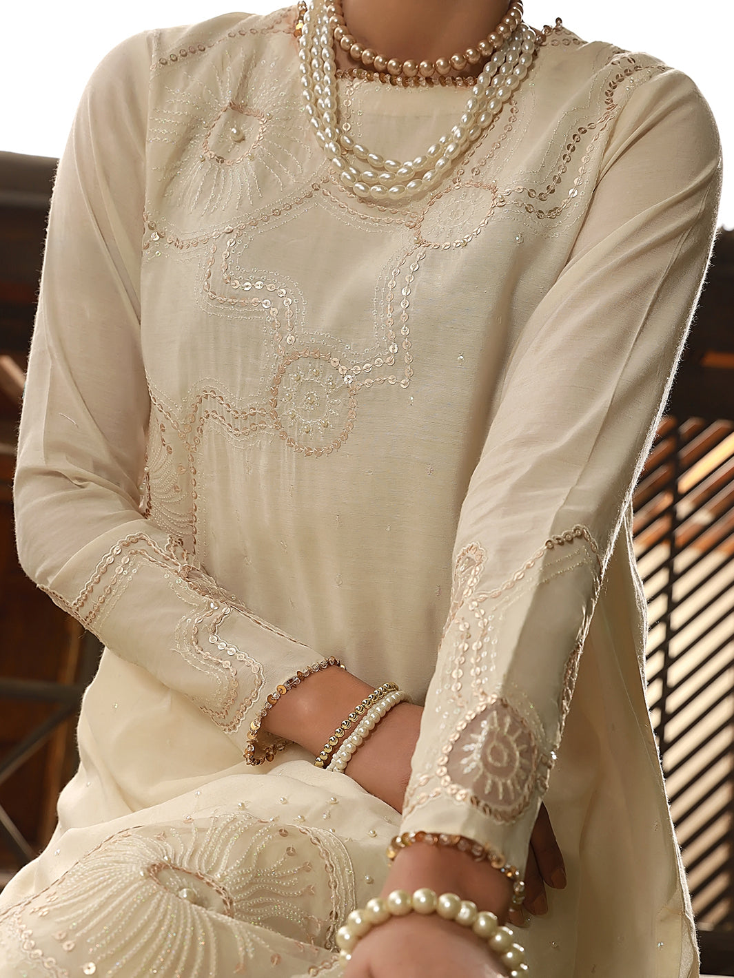 Off White Chanderi 3Pc Stitched - ALP-3PS-1406