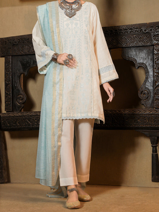 White Jacquard 3Pc Stitched - ALP-3PS-1422