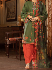 Army Green Cambric 3Pc Stitched - ALP-3PS-1427