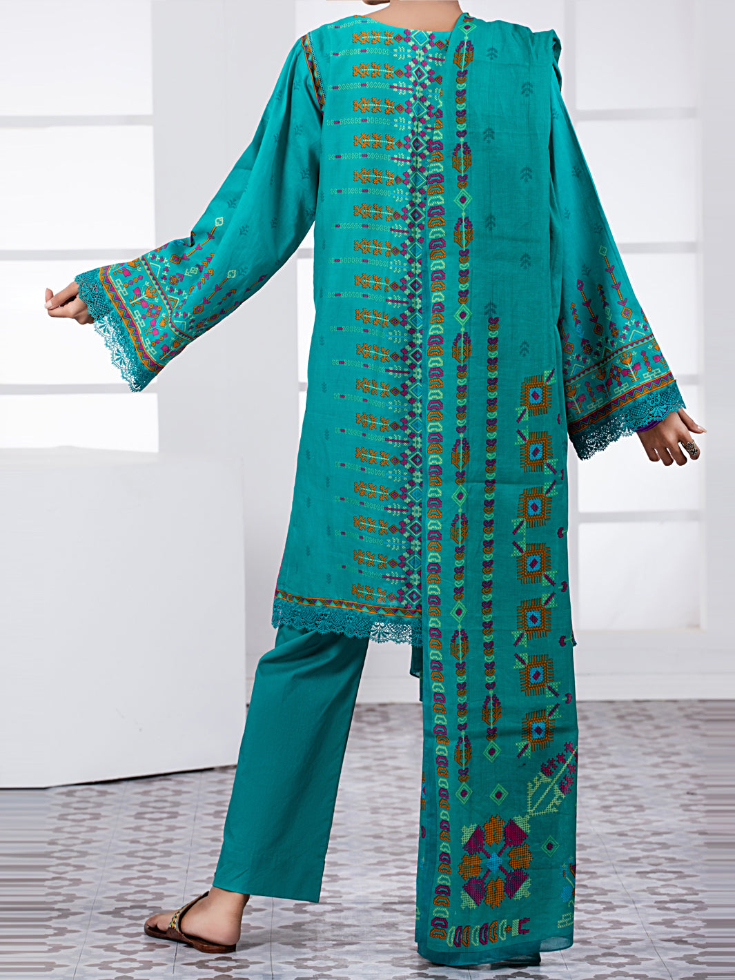 Turquoise Lawn 3Pc Unstitched - ALP-3PS-1494