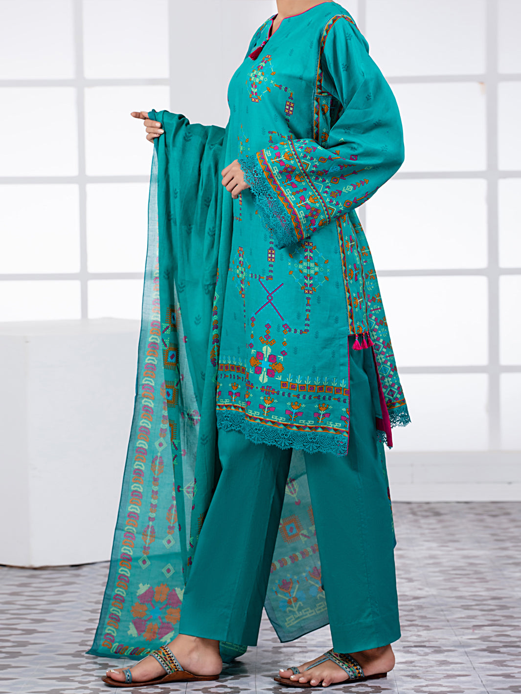 Turquoise Lawn 3Pc Unstitched - ALP-3PS-1494
