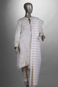 Off White Jacquard 3 Piece Unstitched - ALP-298