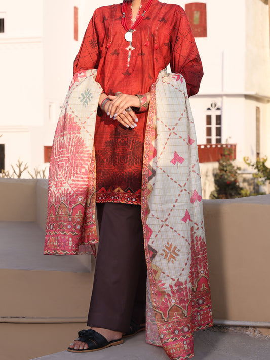Maroon Lawn 3Pc Stitched - ALP-3PS-1118/S