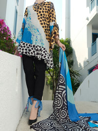 Blue Viscose Net 3 Piece Stitched - ALP-3PS-841