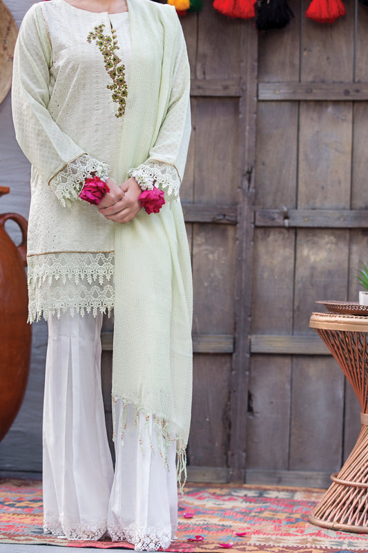 Light Green Schiffli 3Pc Unstitched - ALP-452