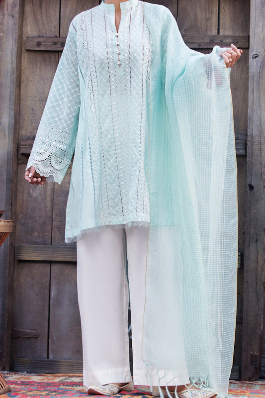 Sky Blue Schiffli 3Pc Unstitched - ALP-454