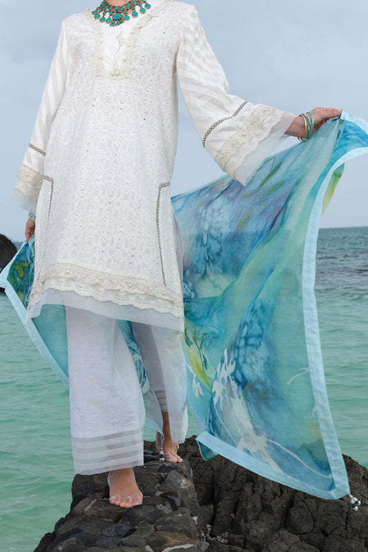 White Schiffli Lawn 3Pc Stitched - ALP-708