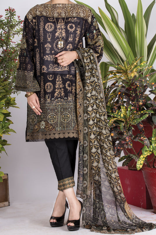 Black Lawn 3 Piece Unstitched - ALP-715