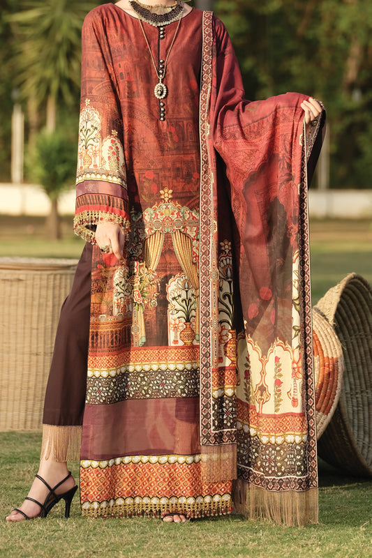 Maroon Lawn 2Pc Unstitched - ALP-772