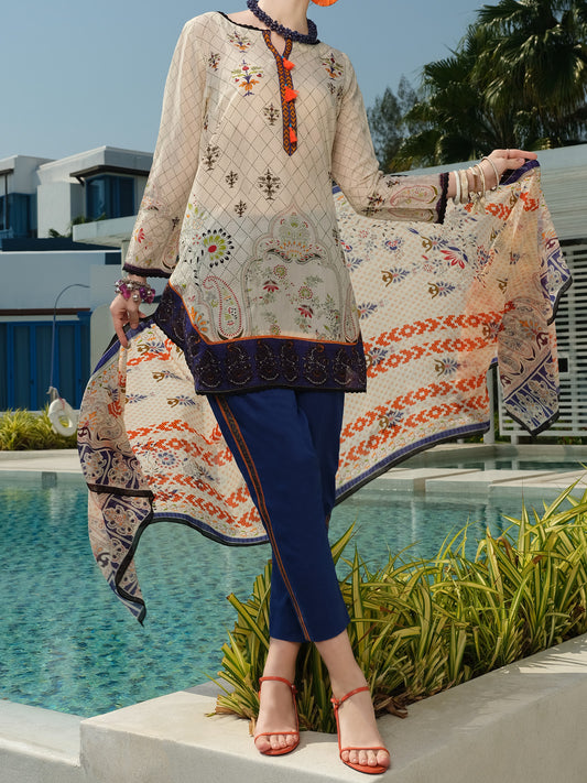 White Lawn 3 Piece Unstitched - ALP-3PS-785