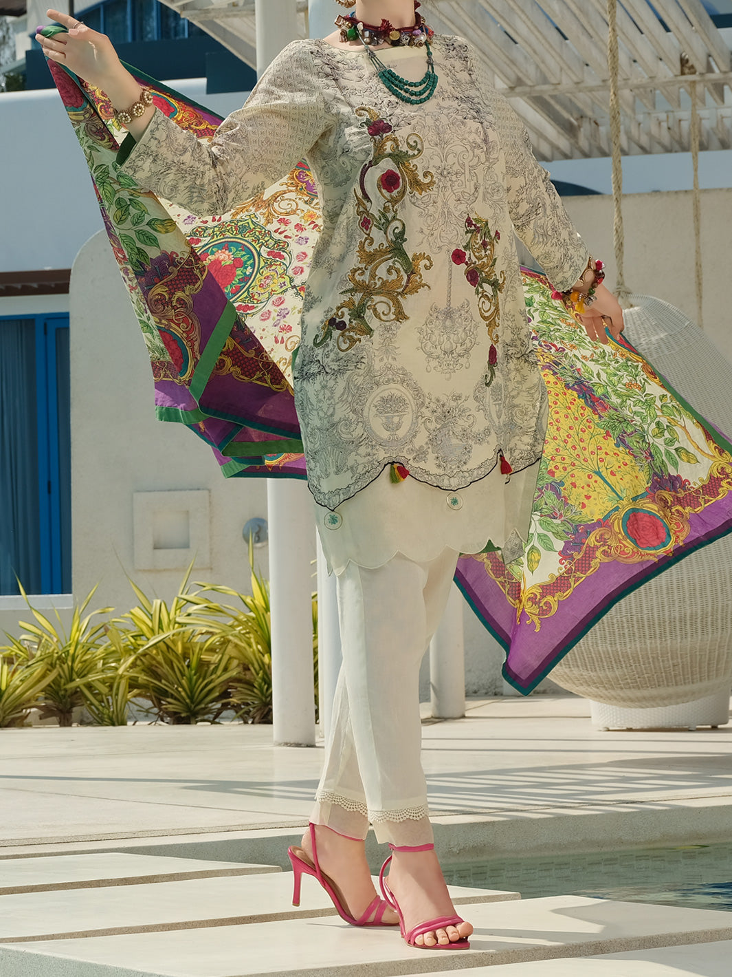 Off White Lawn 3Pc Stitched - ALP-3PS-802