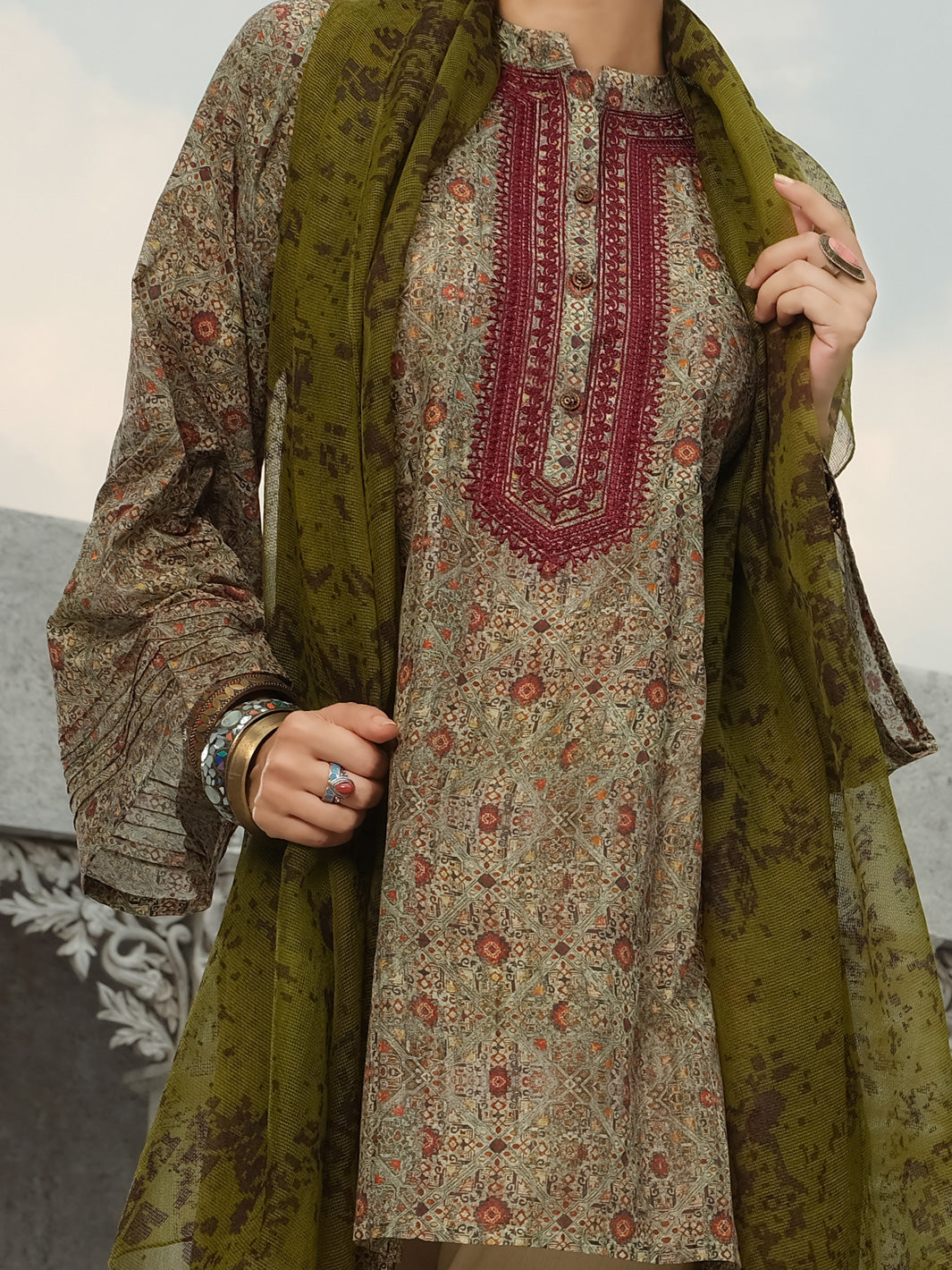 Green 3 Piece Stitched - ALP-3PS-811