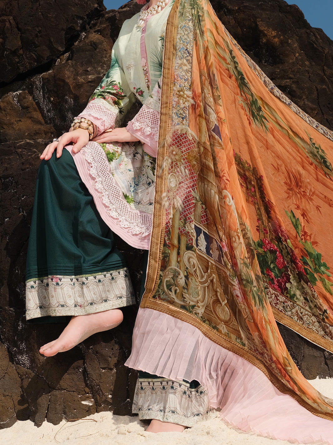 Pista Green Jacquard 3Pc Stitched - ALP-3PS-825