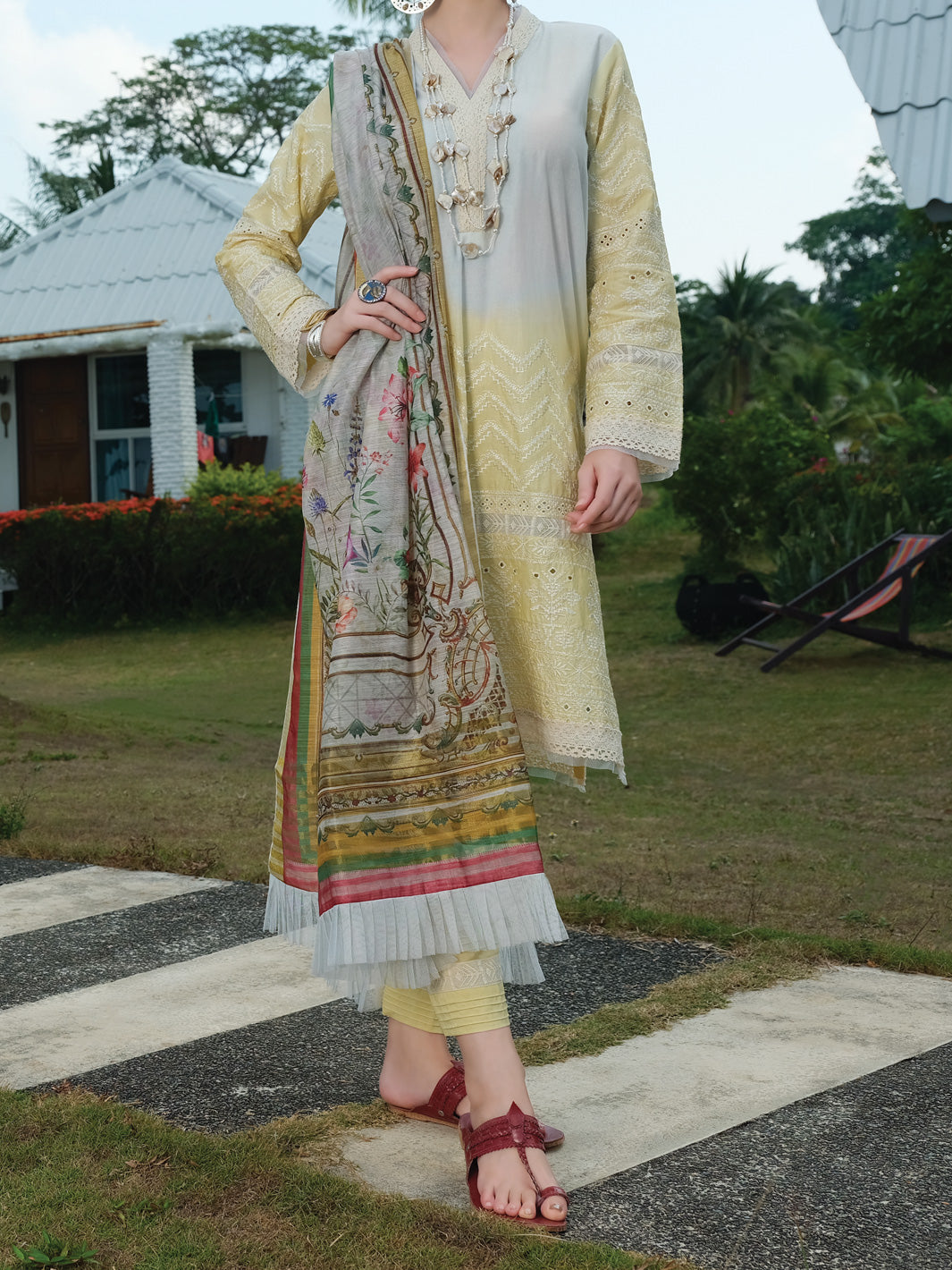 Lime Schiffli Lawn 3Pc Stitched - ALP-3PS-829