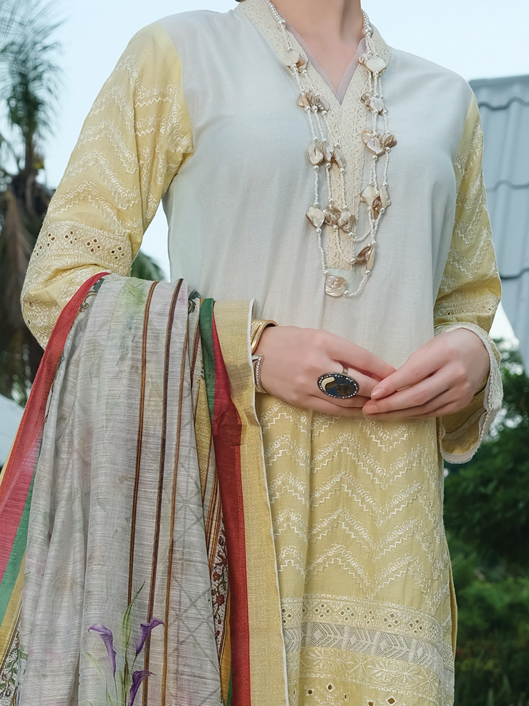 Lime Schiffli Lawn 3Pc Stitched - ALP-3PS-829