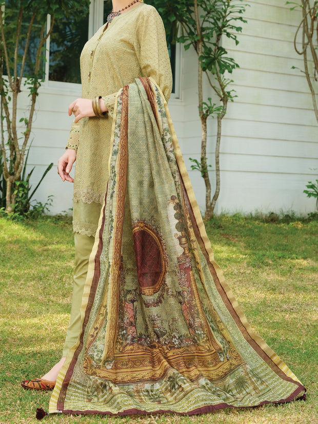 Green Schiffli Lawn 3 Piece Stitched - ALP-3PS-830