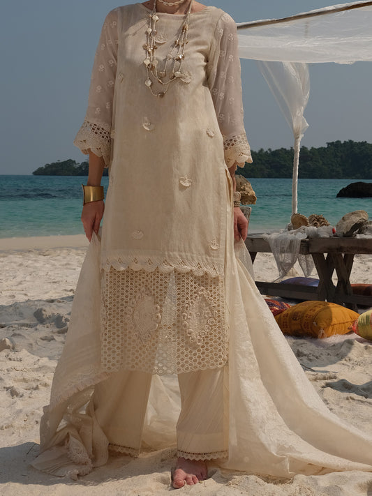 Off White Organza 3 Piece Stitched - ALP-3PS-834