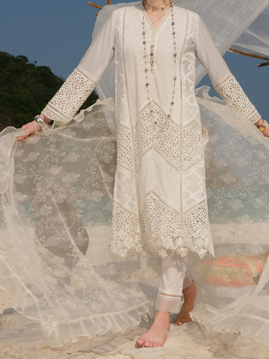 White Organza 3 Piece Unstitched - ALP-3PS-835