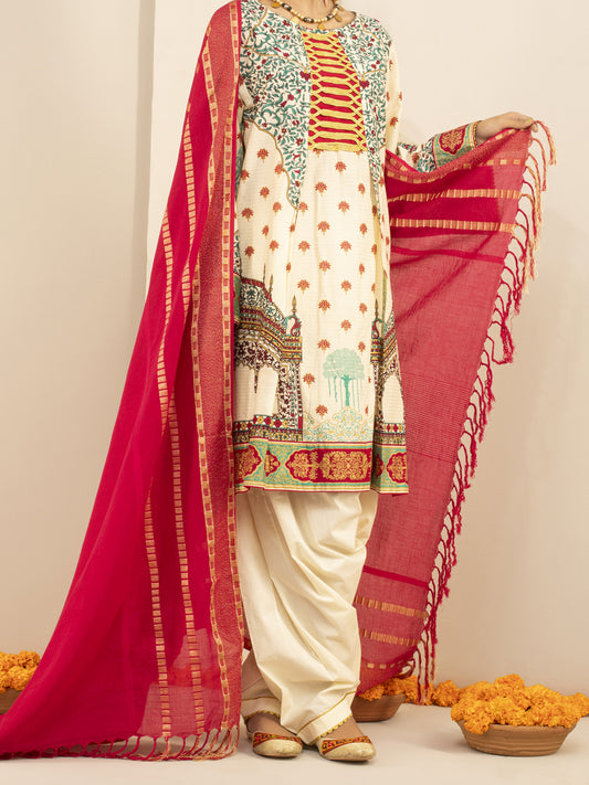 Off White Jacquard 3 Piece Unstitched - ALP-3PS-845