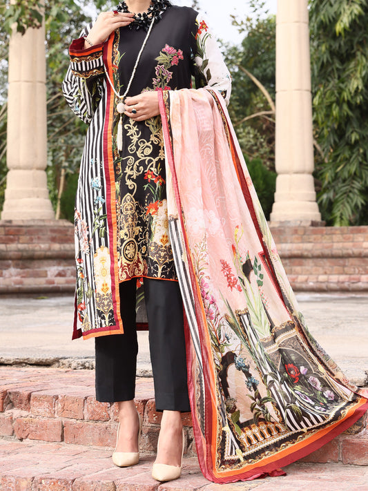 Black Lawn 3 Piece Unstitched - ALP-3PS-922