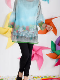 Ice Blue Cotton Net Tunic - ALP-GRK-1001