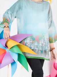 Ice Blue Cotton Net Tunic - ALP-GRK-1001