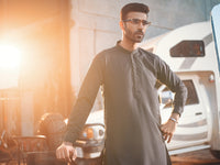 Charcoal Grey Blended Kurta Shalwar - AL-KS-2687
