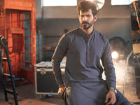 Charcoal Grey Blended Kurta Shalwar - AL-KS-2650