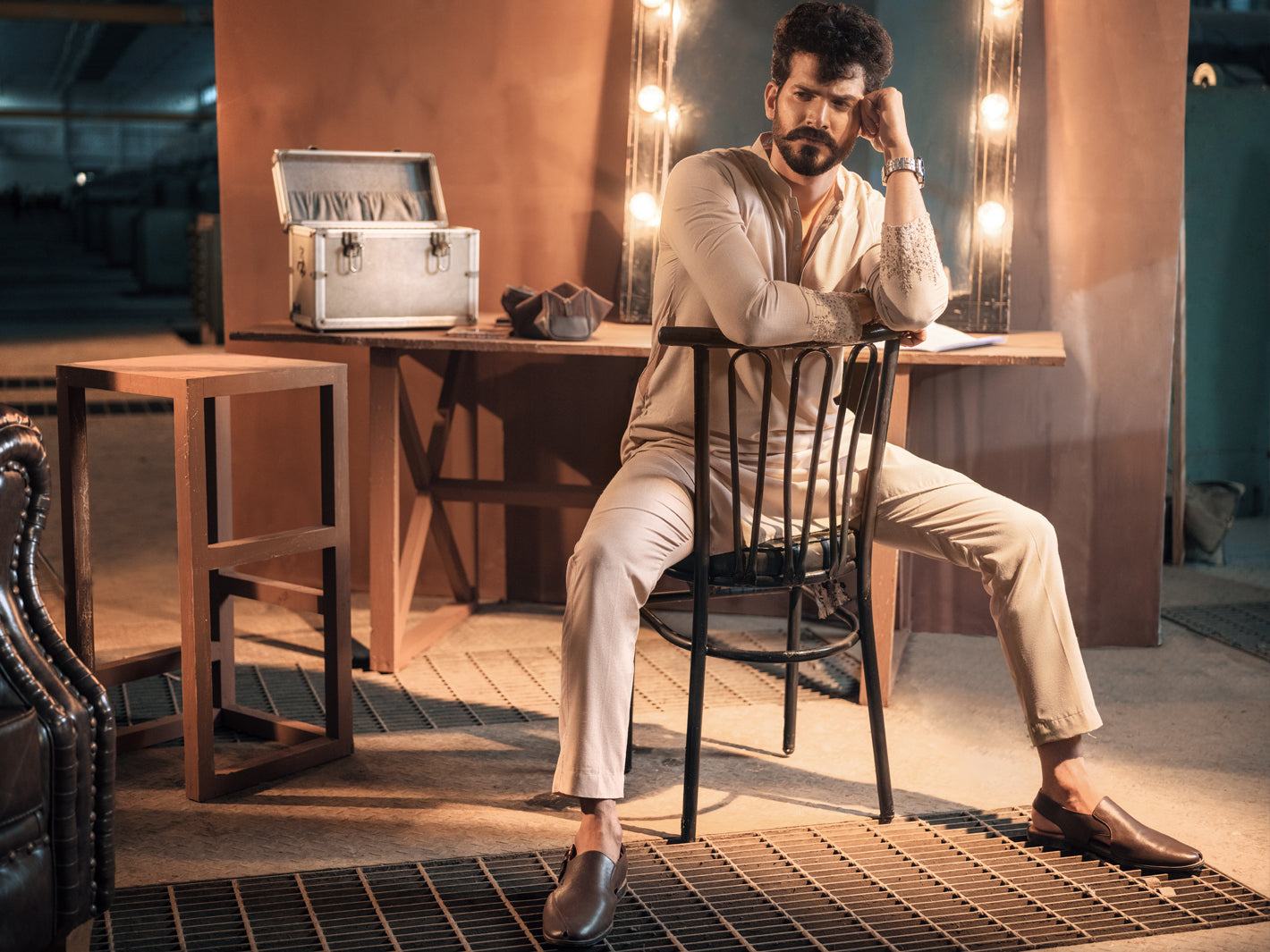 Beige Blended Kurta Trouser - AL-KT-2692